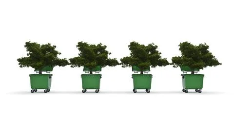 Garbage containers with tree Stock Illustration