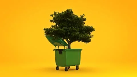 Garbage containers with tree Stock Illustration