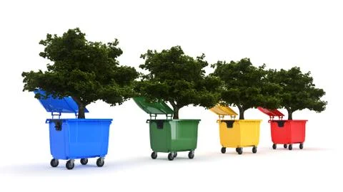 Garbage containers with tree Stock Illustration