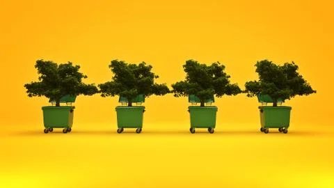 Garbage containers with tree Stock Illustration