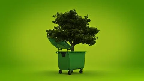 Garbage containers with tree Stock Illustration
