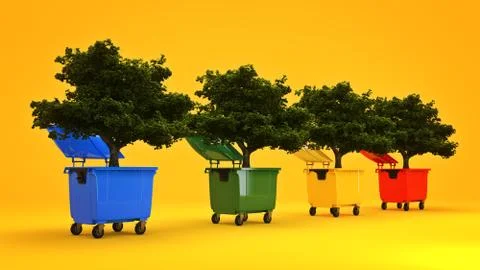 Garbage containers with tree Stock Illustration