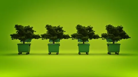 Garbage containers with tree Stock Illustration
