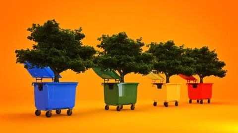 Garbage containers with tree Stock Illustration
