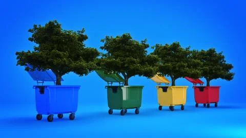 Garbage containers with tree Stock Illustration