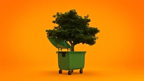 Garbage containers with tree Stock Illustration