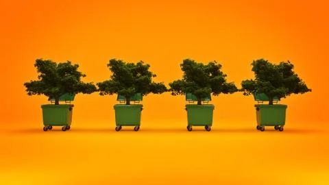 Garbage containers with tree Stock Illustration