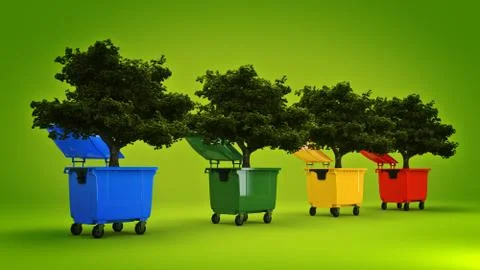Garbage containers with tree Stock Illustration