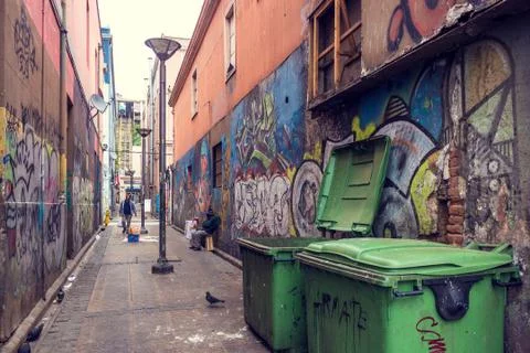 Garbage containers in Valparaiso Stock Photos