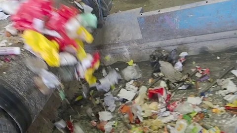 Garbage on conveyor of recycling plant Stock Footage 101948933