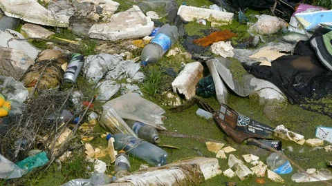 Garbage in dirty canal Stock Footage 88153603