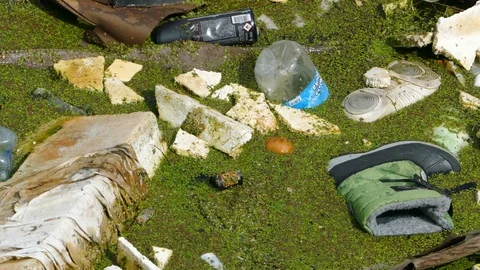 Garbage in dirty canal Stock-Footage 88155832