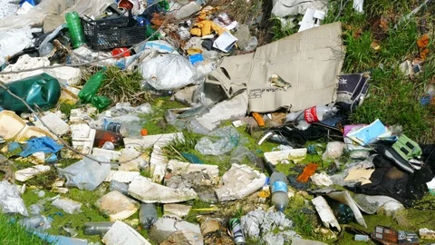 Garbage in dirty canal Stock Footage 88156678