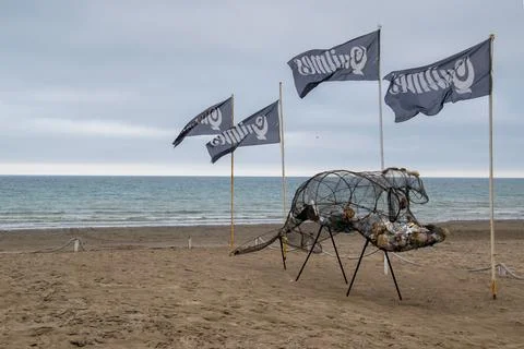 Garbage disposal structure at beach, puerto madryn, argentina Stock Photos