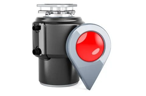 Garbage disposal unit with map pointer, 3D rendering Garbage disposal unit... 库存照片