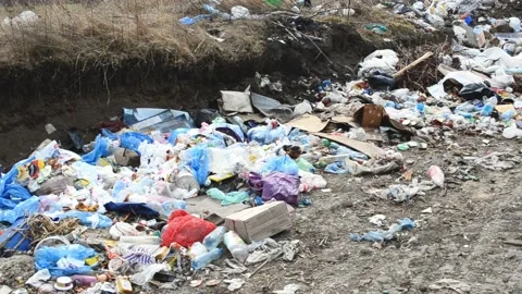 Garbage dump 4k footage, a lot of waste pollute soil Stock Footage 174618637