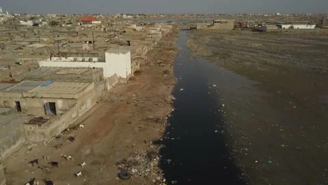 A garbage dump on the banks of the Saloum River, Kaolack- Senegal Stock Footage 165356508