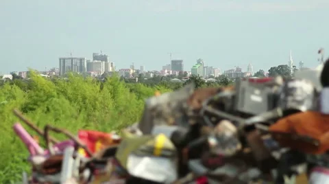 Garbage dump with Batumi city view on background, Georgia. Pollution concept Stock Footage 50637529