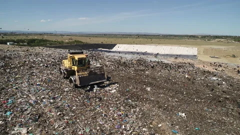 Garbage Dump. Bulldozer At Garbage Landfill. Stock Footage 157204643