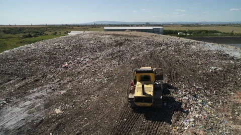 Garbage Dump. Bulldozer At Garbage Landfill. Stock Footage 157205837