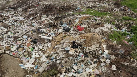 Garbage dump, earth pollution, aerial view Stock Footage 132025878