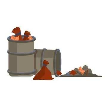 Garbage dump in flat design. Trash in bins and environmental pollution. Vec.. Stock Illustration