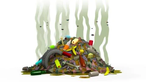 Garbage dump with flies, 3d illustration Stock-Illustration