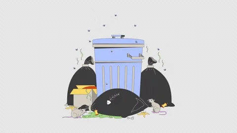 Garbage dump with flying insects and rats 2D object animation Stock Footage 300349902