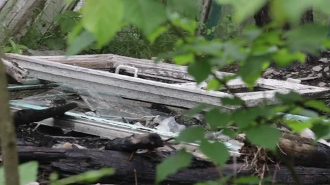 Garbage dump in the forest, environmental pollution, sunny summer day, forest Video stock 76793317