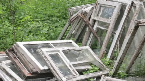 Garbage dump in the forest, environmental pollution, sunny summer day, forest Video stock 76793414