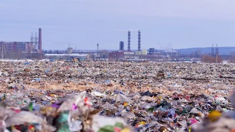 Garbage dump. Industrial factory on a background. Enviroment pollution concept Vidéo 73426728