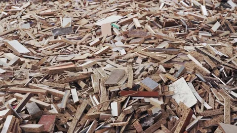 Garbage dump. Miscellaneous scraps of wood slabs. Furniture production waste. Stock Footage 210888935