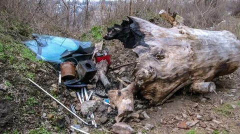 Garbage dump in the nature Stock Photos