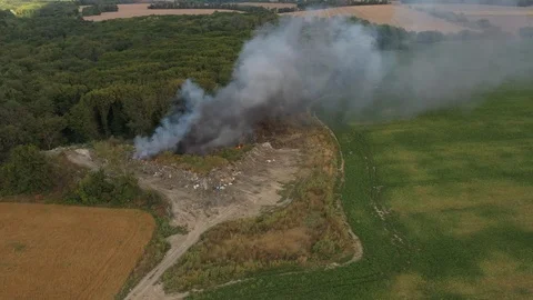 The garbage dump near the forest burns. Poor ecology, emissions into the 스톡 동영상 115837764