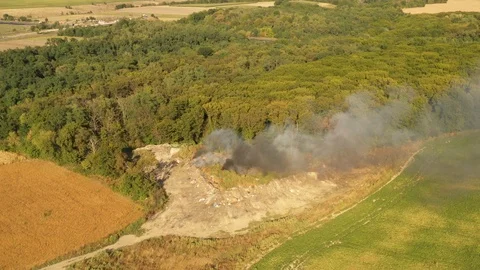 The garbage dump near the forest burns. Poor ecology, emissions into the 스톡 동영상 115839546