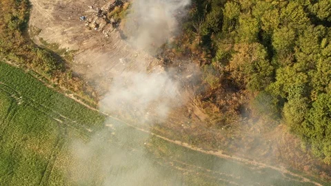 The garbage dump near the forest burns. Poor ecology, emissions into the 스톡 동영상 115839695