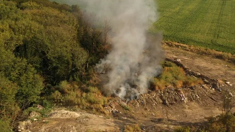 The garbage dump near the forest burns. Poor ecology, emissions into the 스톡 동영상 115842230