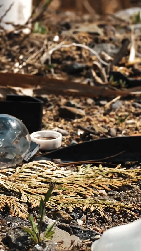 Garbage dump near the river. Ecological Problem. Illegal construction waste dump Stock Footage 319942227