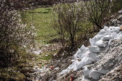 Garbage dump outdoors. environmental pollution. construction waste Stock Photos