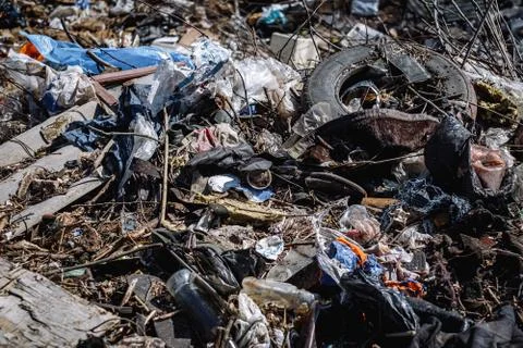 Garbage dump outdoors. environmental pollution. construction waste Stock Photos