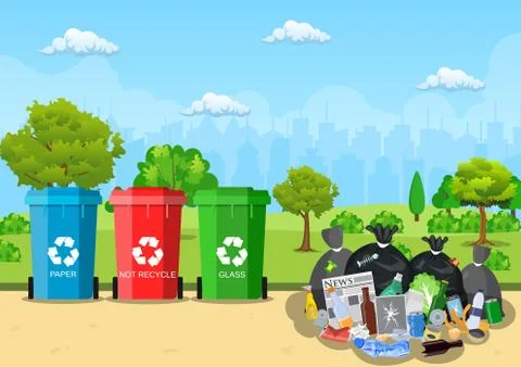 Garbage dump in park. Stock Illustration