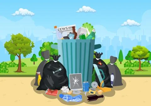 Garbage dump in park. Stock Illustration