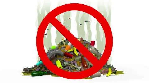 Garbage Dump in Prohibited sign, 3d illustration Stock-Illustration