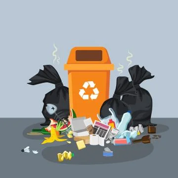 Garbage dump with rubbish bin for recycling. Different types of waste Stock Illustration