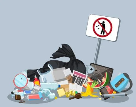 Garbage dump with rubbish bin for recycling. Different types of waste Stock Illustration