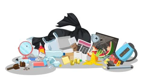 Garbage dump with rubbish bin for recycling. Different types of waste Illustration