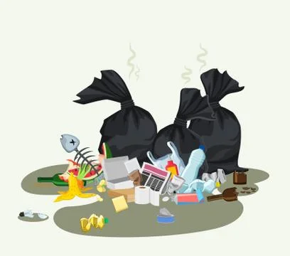 Garbage dump with rubbish for recycling. Different types of waste. Environmental Stock Illustration