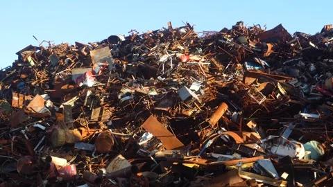 Garbage dump. Scrap metal. Iron waste for recycling. Pieces of iron in a garbage Stock Footage 242078418