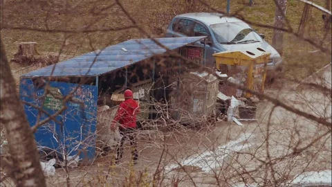 Garbage dump timelapse, accelerated shooting of a street trash Stock Footage 257710282