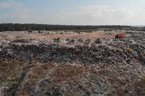 Garbage dump, top view of trash. Landfill. Stock Photos
